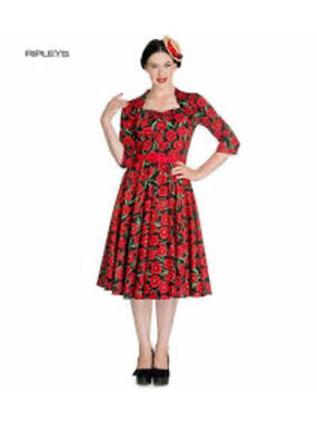 Hell Bunny Vixen Red Poppy Floral Rockabilly Swing Dress Vintage Pin Up Size XS